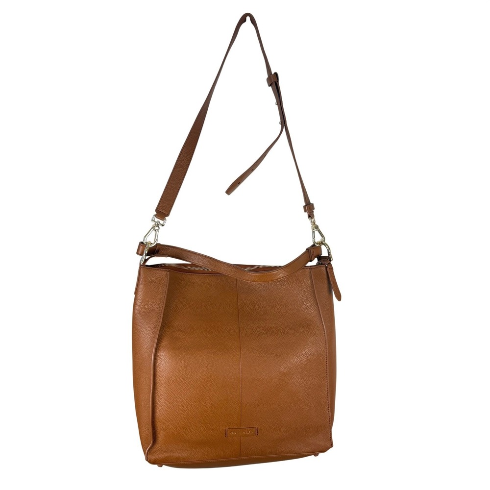 Cole Haan Grand Ambition British Tan Pebbled Leather Crossbody Bucket Bag Laptop